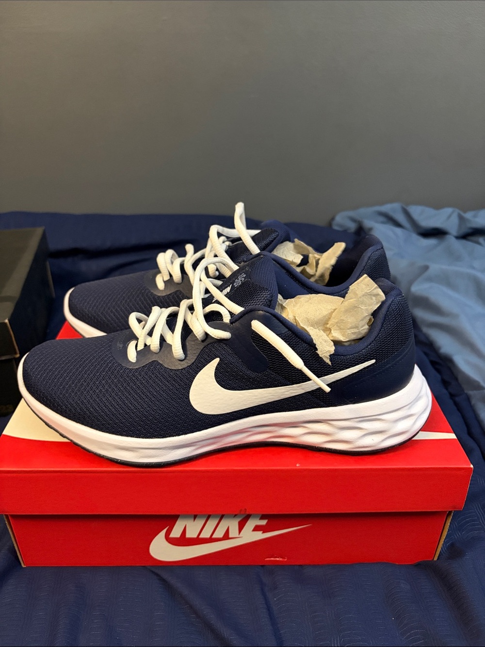 Nike Navy and White Men's Running Sneakers
